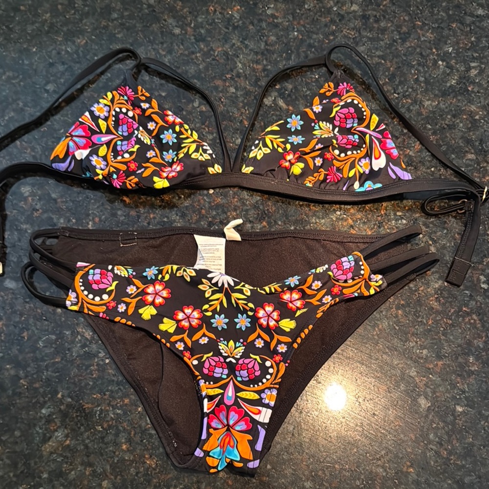Hobie Black Bikini with Tropical Floral Design